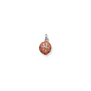 Sterling Silver 3D Orange Enameled Basketball Charm