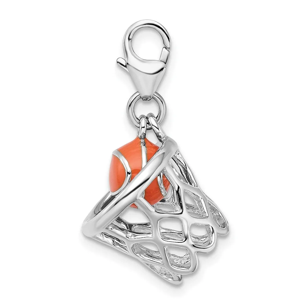 Sterling Silver Amore La Vita Rhd-pl 3-D Enameled Basketball in Net Charm
