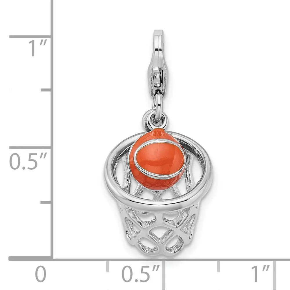 Sterling Silver Amore La Vita Rhd-pl 3-D Enameled Basketball in Net Charm