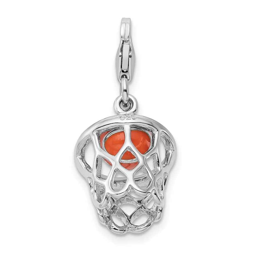 Sterling Silver Amore La Vita Rhd-pl 3-D Enameled Basketball in Net Charm