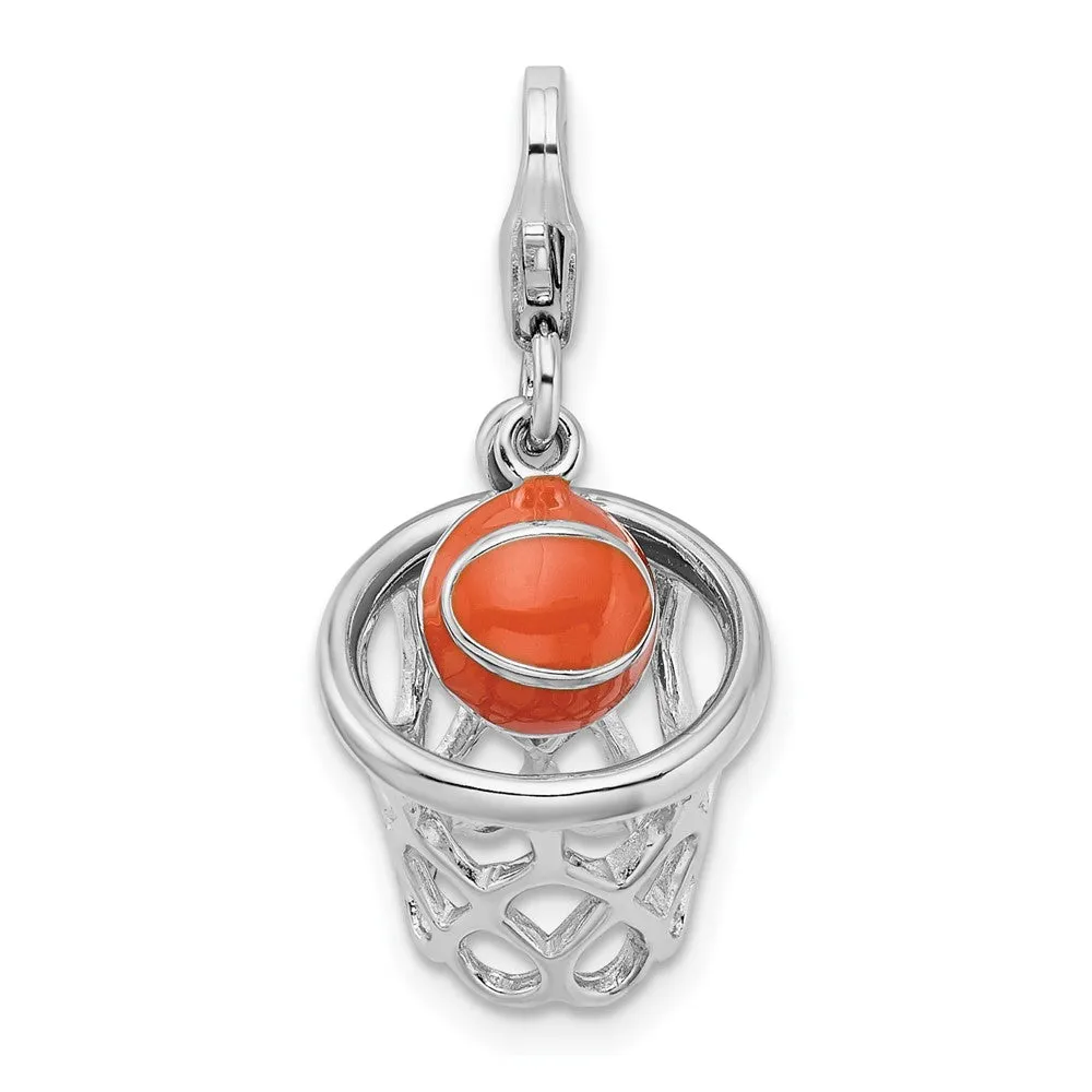 Sterling Silver Amore La Vita Rhd-pl 3-D Enameled Basketball in Net Charm