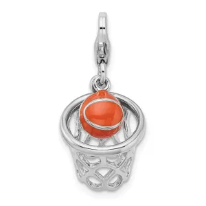 Sterling Silver Amore La Vita Rhd-pl 3-D Enameled Basketball in Net Charm