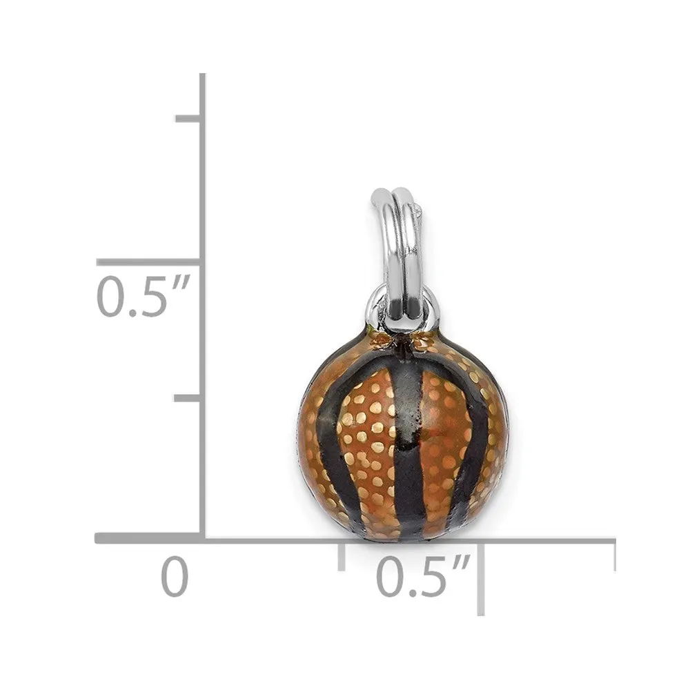 Sterling Silver Rhodium-plated 3D Enamel Basketball Charm