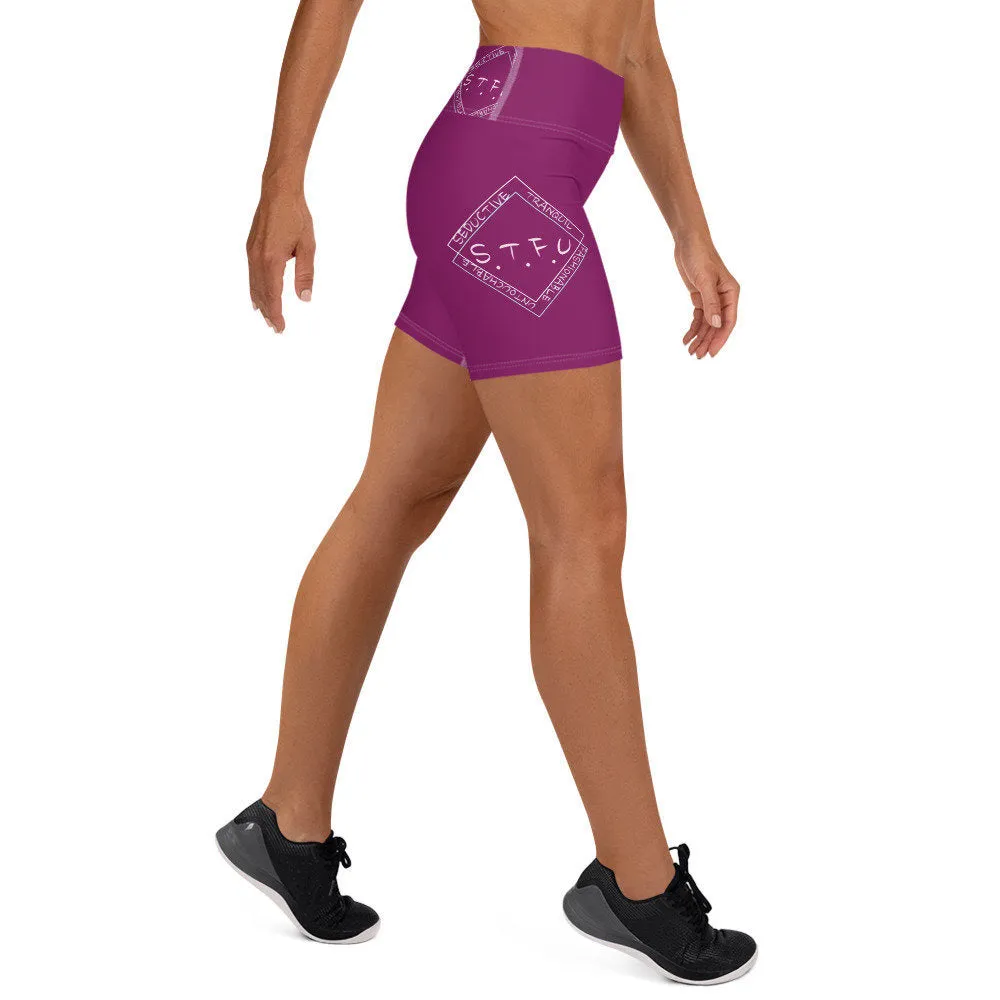 S.T.F.U Diamond Back Trim High Waisted Yoga Shorts - Purple