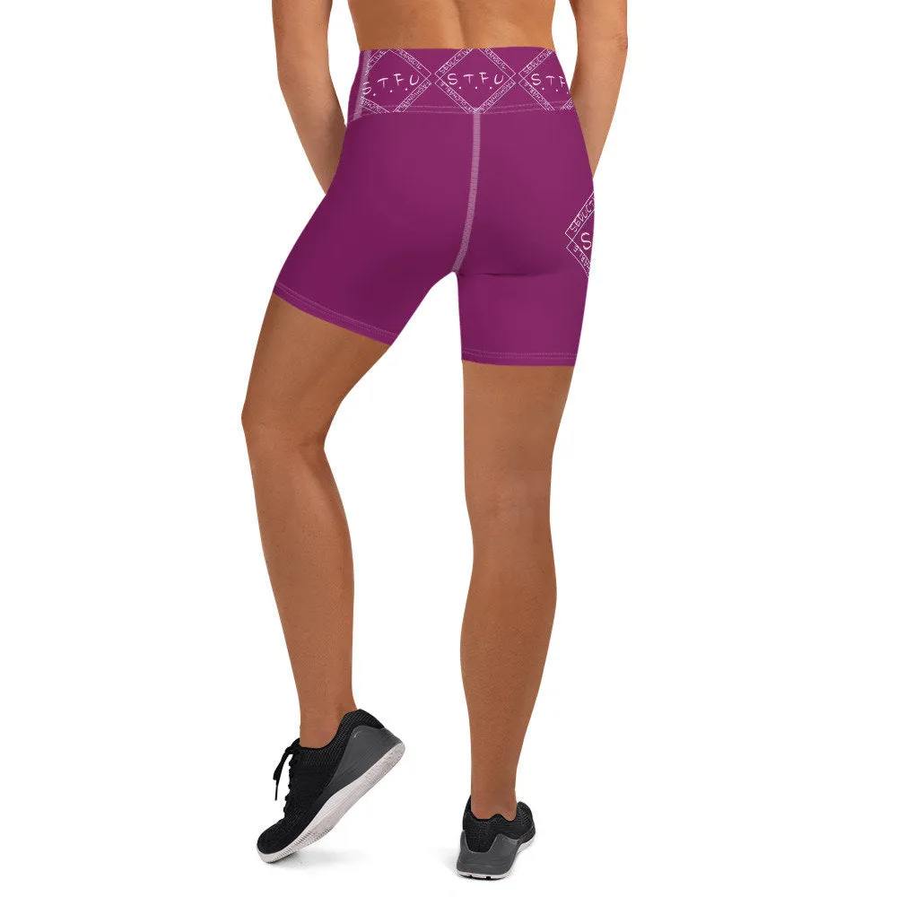 S.T.F.U Diamond Back Trim High Waisted Yoga Shorts - Purple