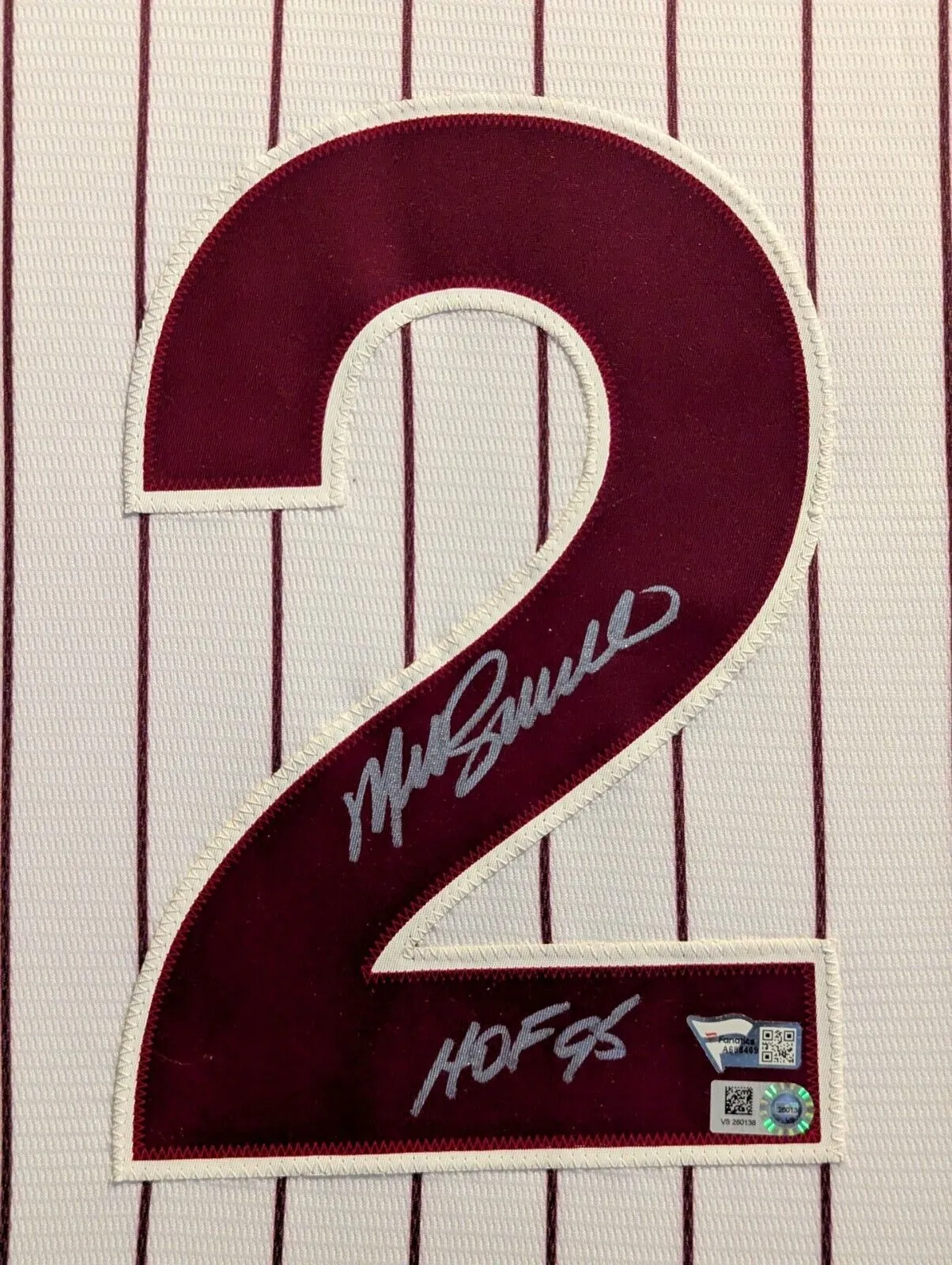 SUEDE FRAMED PHILADELPHIA PHILLIES MIKE SCHMIDT AUTOGRAPHED JERSEY FANATICS HOLO