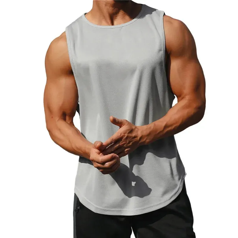 Summer Quick Dry Men's Sports T-Shirt - Solid Color Sleeveless Gym Muscle Tank Top, Fitness Gym Tops, Bodybuilding Running Tees
