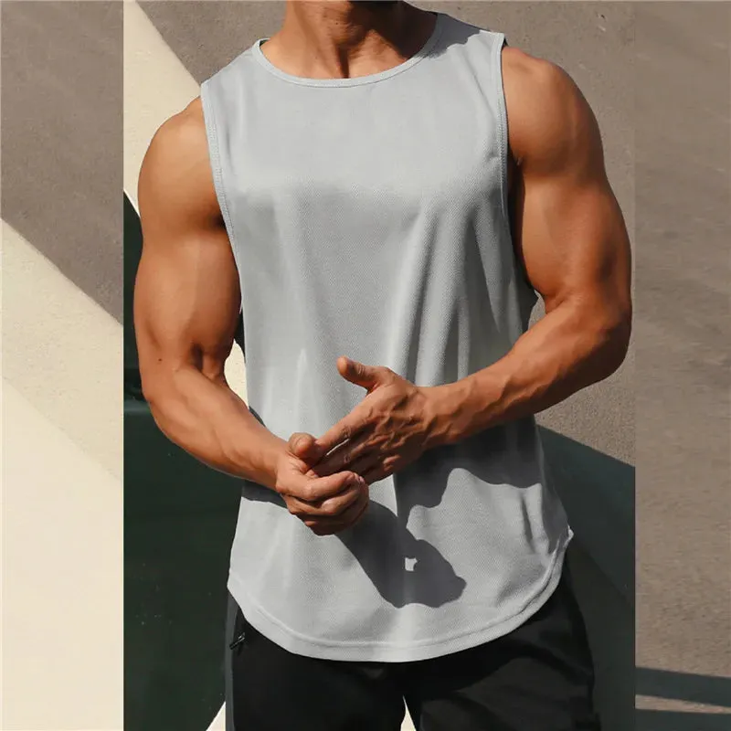 Summer Quick Dry Men's Sports T-Shirt - Solid Color Sleeveless Gym Muscle Tank Top, Fitness Gym Tops, Bodybuilding Running Tees