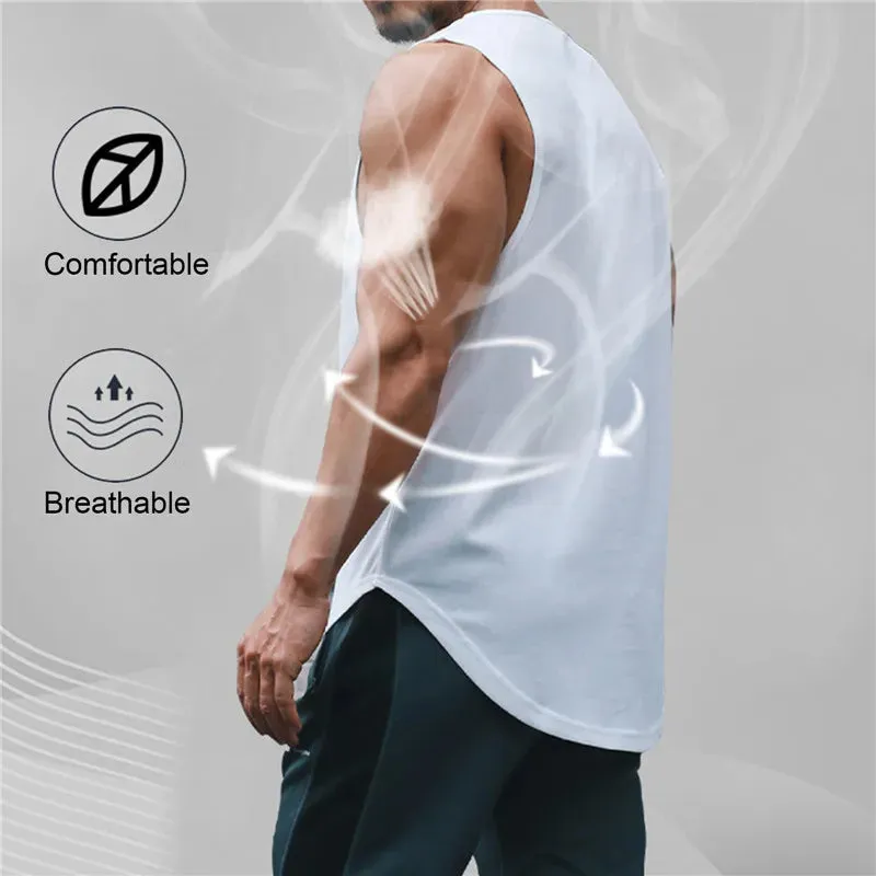 Summer Quick Dry Men's Sports T-Shirt - Solid Color Sleeveless Gym Muscle Tank Top, Fitness Gym Tops, Bodybuilding Running Tees