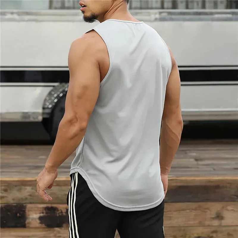 Summer Quick Dry Men's Sports T-Shirt - Solid Color Sleeveless Gym Muscle Tank Top, Fitness Gym Tops, Bodybuilding Running Tees
