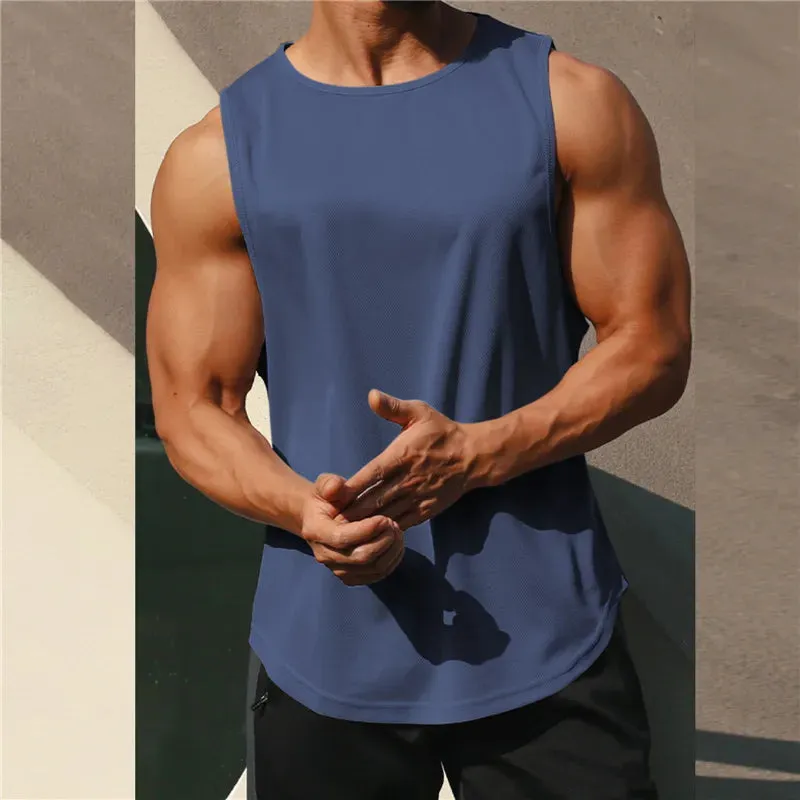 Summer Quick Dry Men's Sports T-Shirt - Solid Color Sleeveless Gym Muscle Tank Top, Fitness Gym Tops, Bodybuilding Running Tees