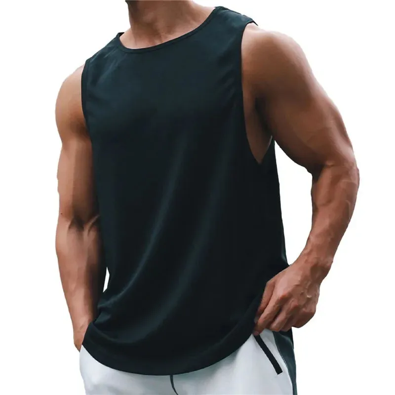 Summer Quick Dry Men's Sports T-Shirt - Solid Color Sleeveless Gym Muscle Tank Top, Fitness Gym Tops, Bodybuilding Running Tees