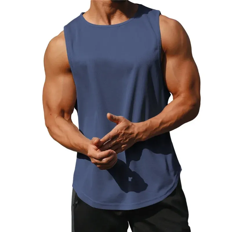 Summer Quick Dry Men's Sports T-Shirt - Solid Color Sleeveless Gym Muscle Tank Top, Fitness Gym Tops, Bodybuilding Running Tees