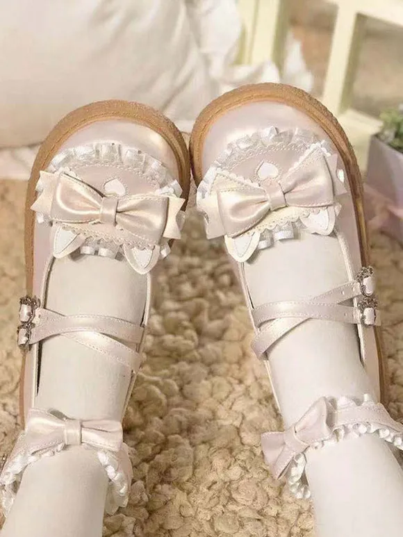 Sweet Lolita Footwear Light Sky Blue Ruffles Bows PU Leather Chunky Heel Lolita Shoes