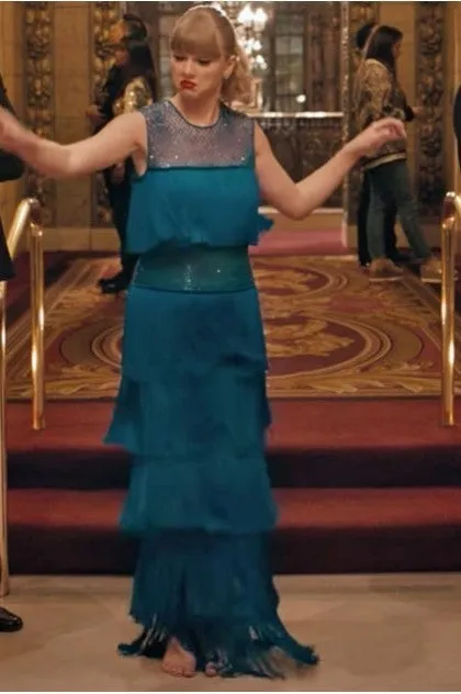 Taylor Swift Blue Dress Ruffle Prom Formal Dress
