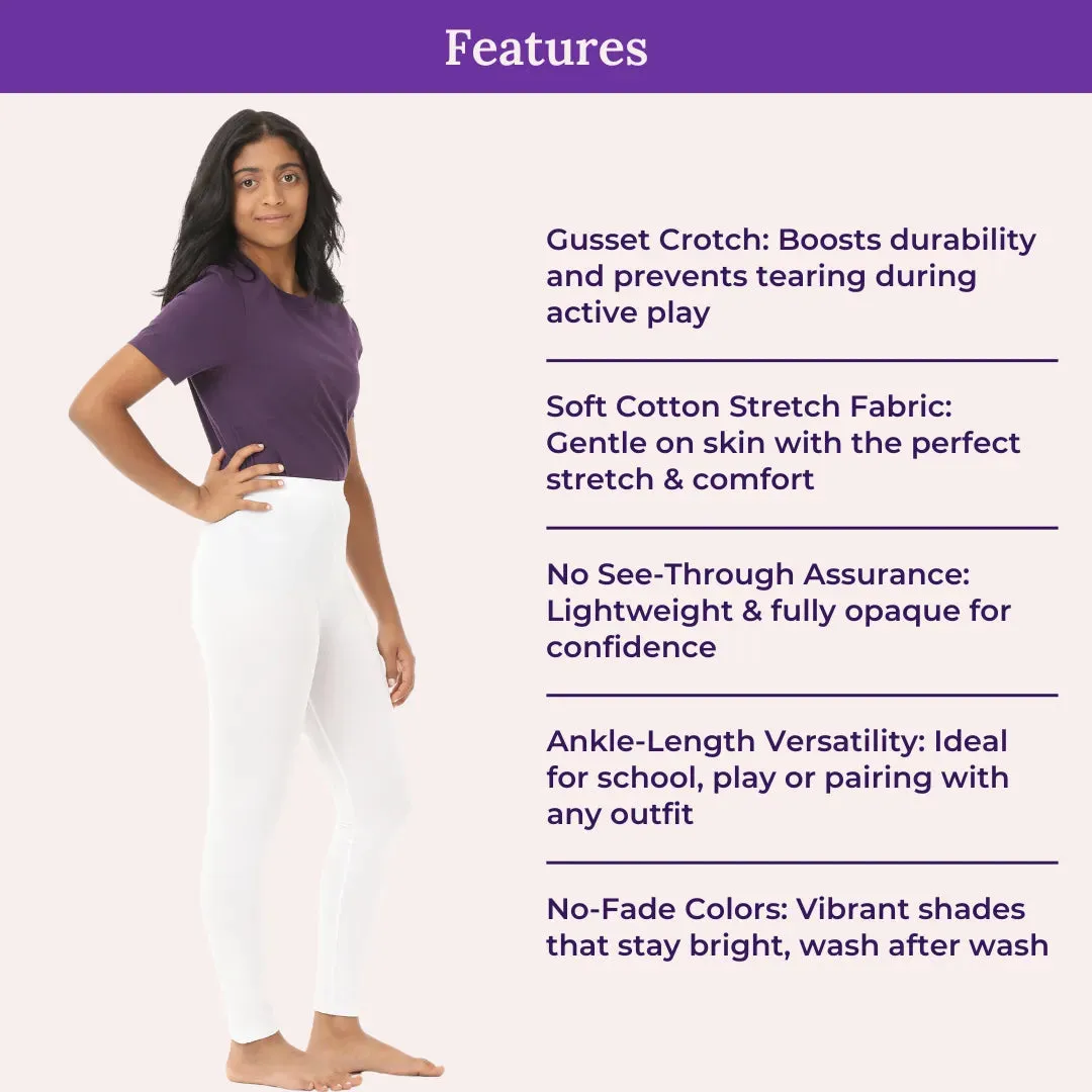 Teen Leggings | High Waist | Ankle Length | Non-See-Through | Soft Cotton & Elastane Blend | Gusset Crotch Prevents Ripping