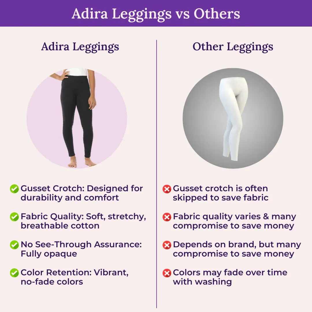 Teen Leggings | High Waist | Ankle Length | Non-See-Through | Soft Cotton & Elastane Blend | Gusset Crotch Prevents Ripping
