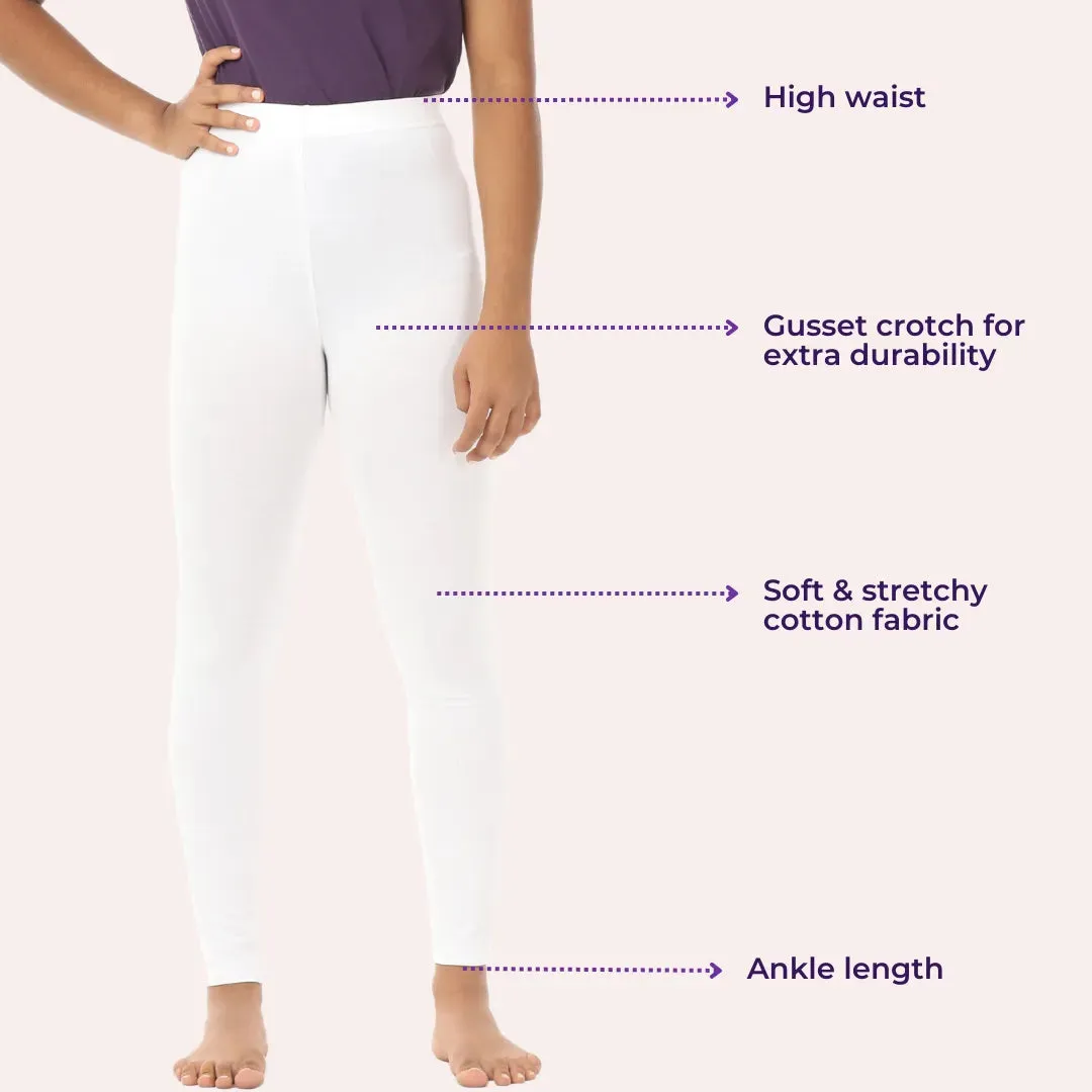 Teen Leggings | High Waist | Ankle Length | Non-See-Through | Soft Cotton & Elastane Blend | Gusset Crotch Prevents Ripping