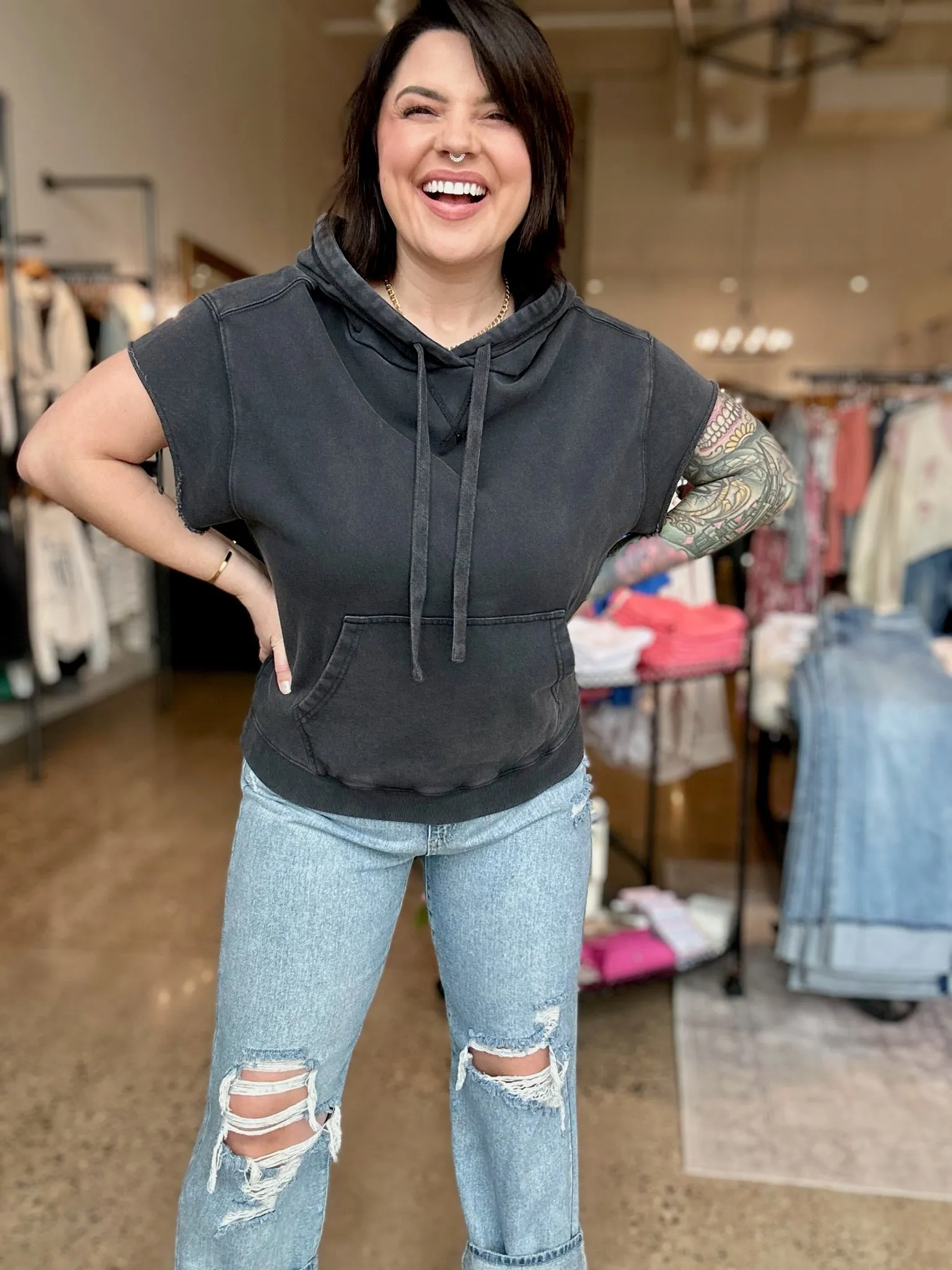 The Arden Hooded Short Sleeve Sweatshirt