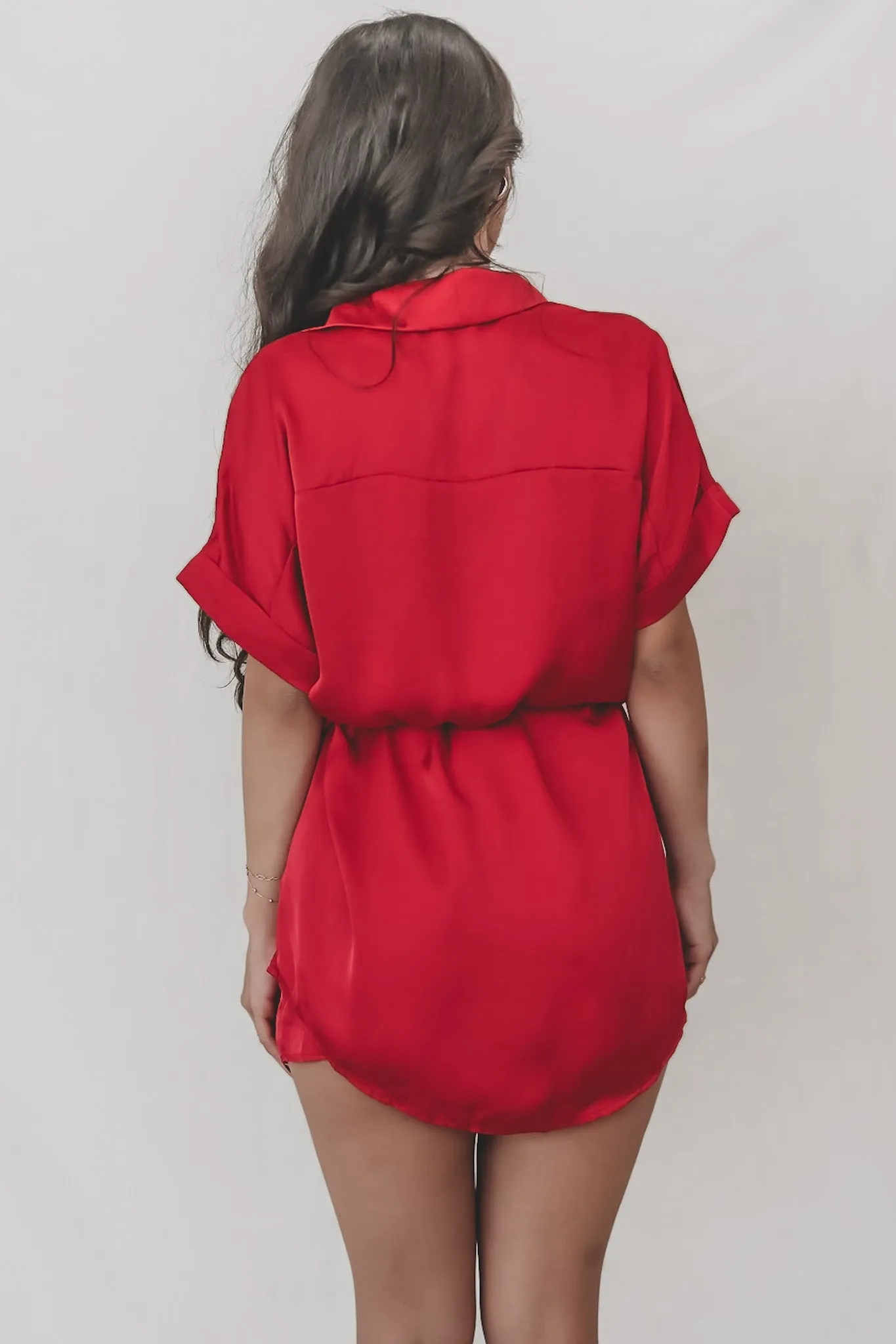 The Beverly Satin Short Sleeve Romper Dress