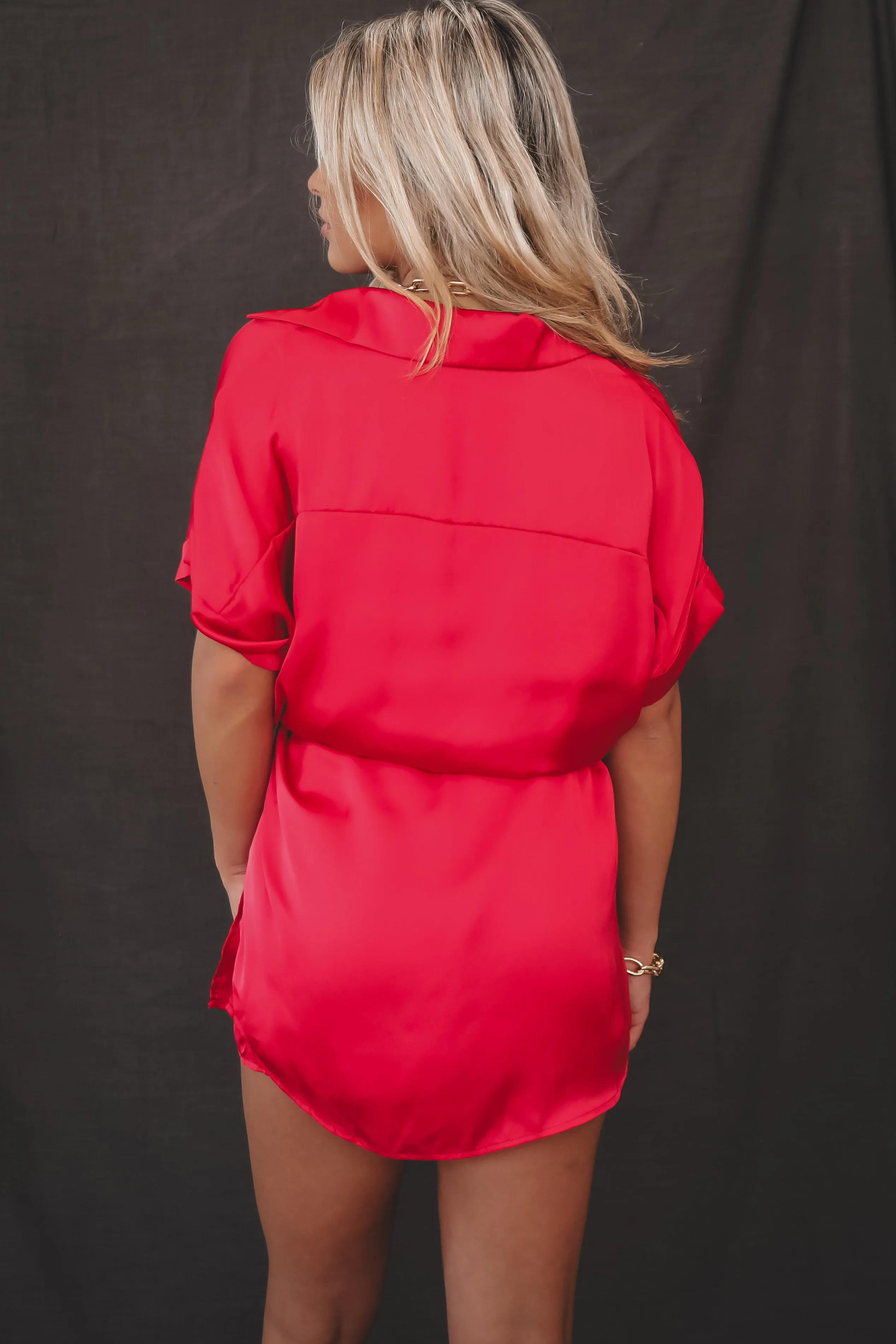 The Beverly Satin Short Sleeve Romper Dress