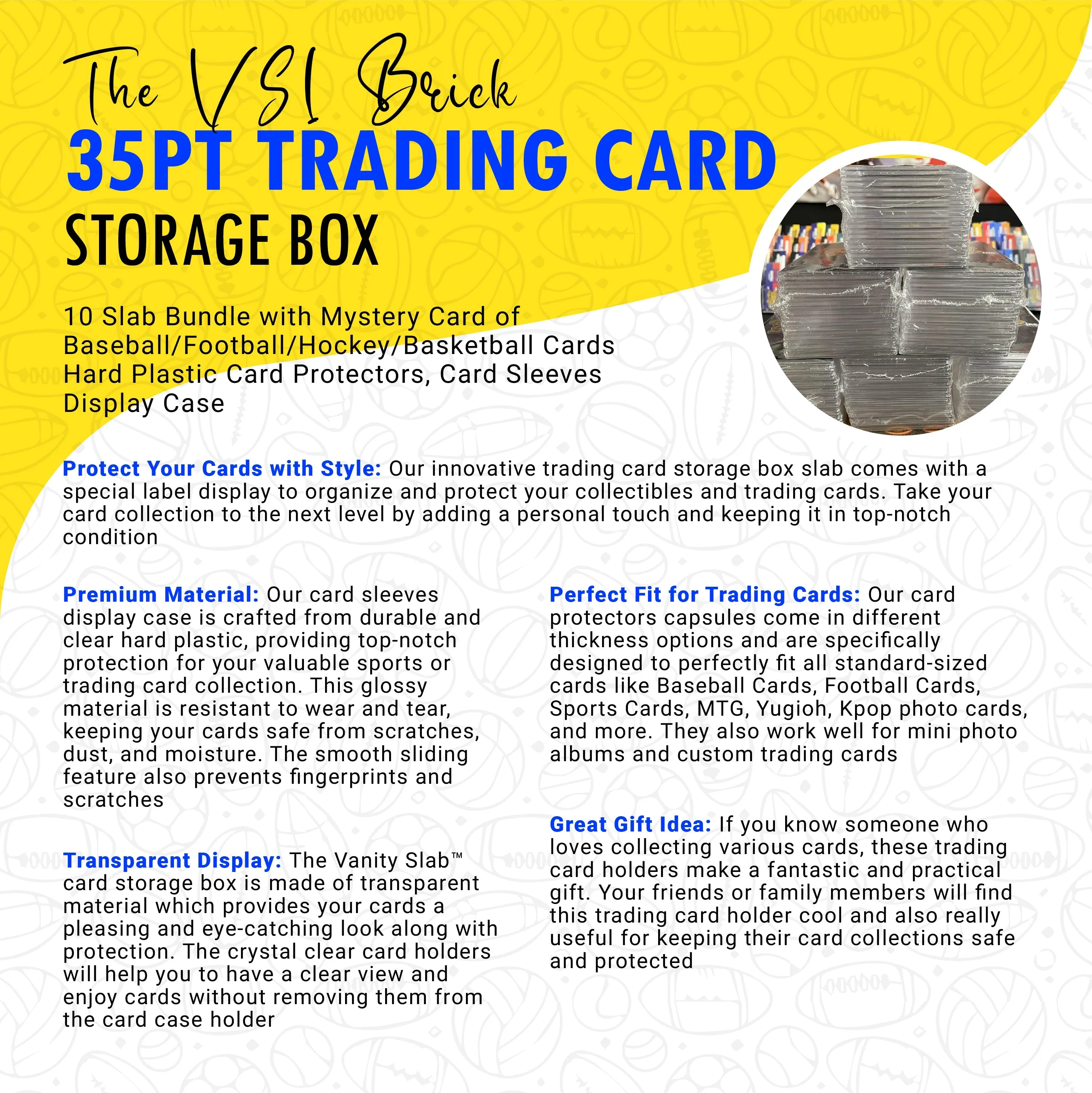 The VSI Brick - 10 Slab 35pt Bundle with Mystery Card Baseball Football Hockey Basketball Cards