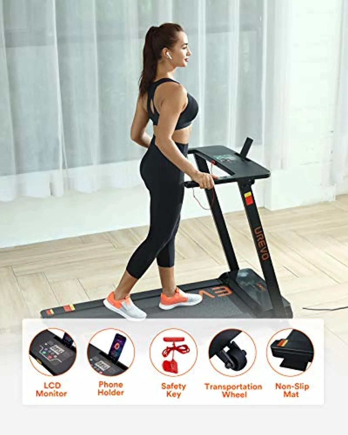 UREVO Foldable Treadmills for Home,Under Desk Electric Treadmill Workout Running Machine,2.5HP Portable Compact Treadmill with 12 Pre Set Programs and 16.5 Inch Wide TreadBelt