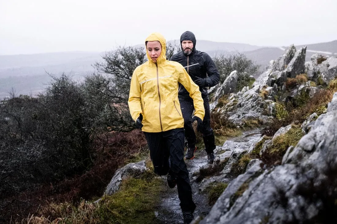 Veste imperméable de running & trail running Femme - KIPRUN Run 500 Rain Jaune