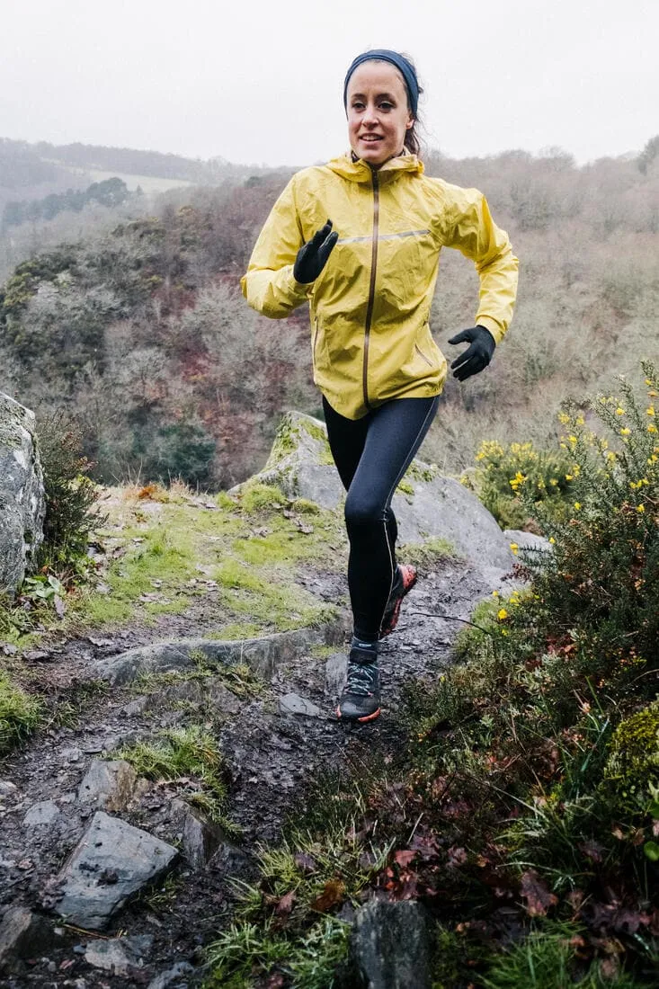 Veste imperméable de running & trail running Femme - KIPRUN Run 500 Rain Jaune