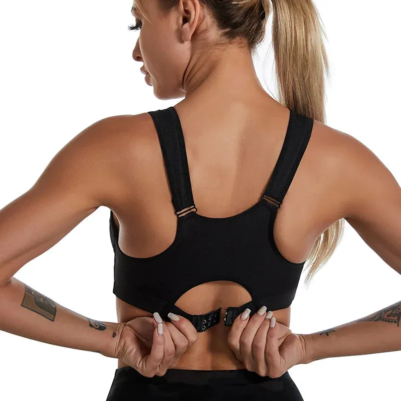 Women's Front Zipper Sports Bra - Solid Color Running Vest - Sexy Shockproof Fitness Underwear