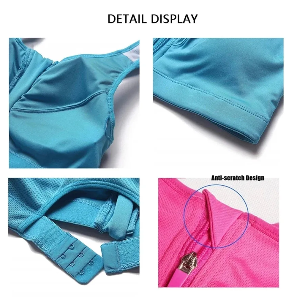 Women's Front Zipper Sports Bra - Solid Color Running Vest - Sexy Shockproof Fitness Underwear