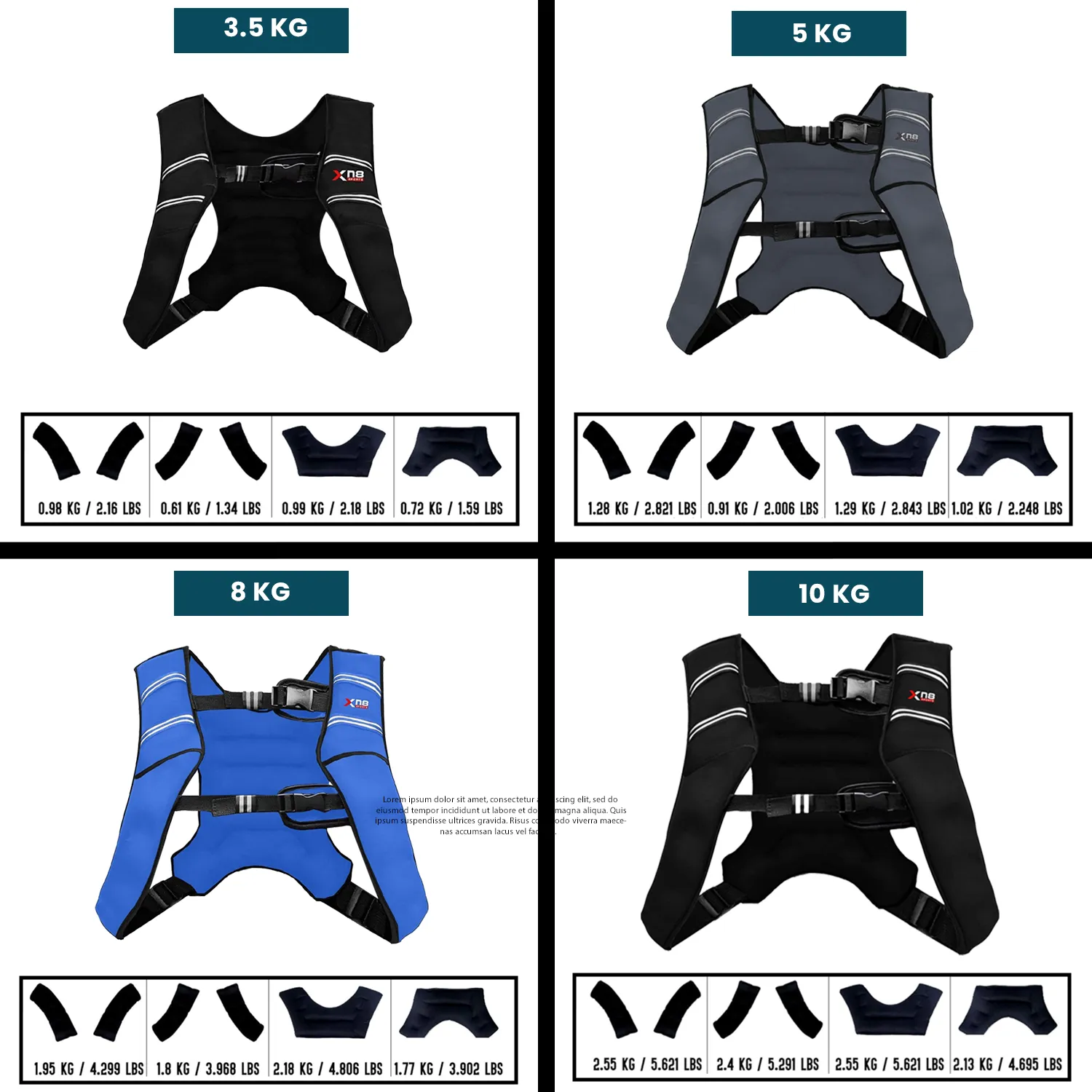 Xn8 Adjustable Weighted Vest 3.5 to 10kg