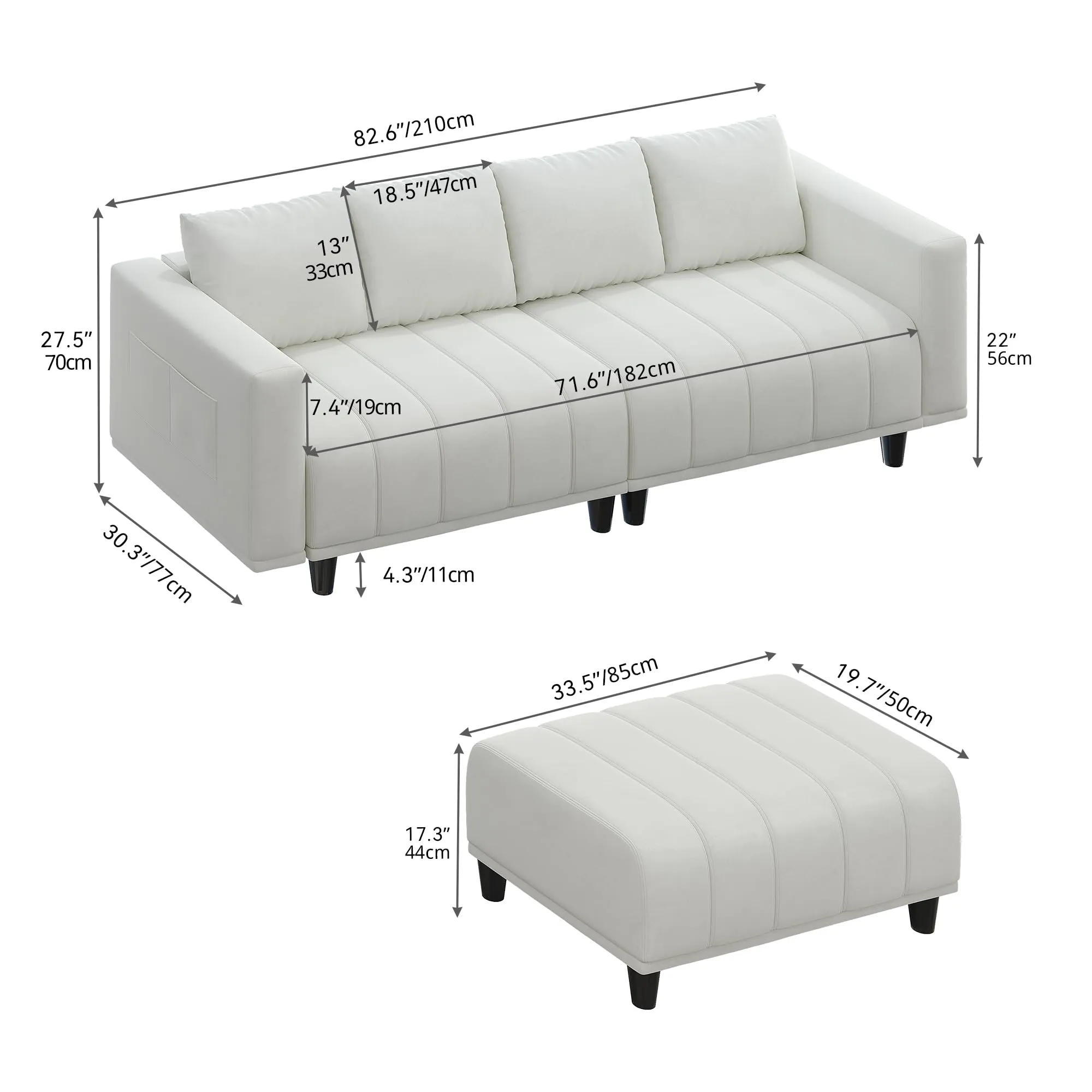 YITAHOME Sectional Sofa with Ottoman, L Shaped Couch Velvet Comfy Modern Sofa 3 Seater Cloud Couch with USB & Type-C Ports for Living Room Apartment, Beige