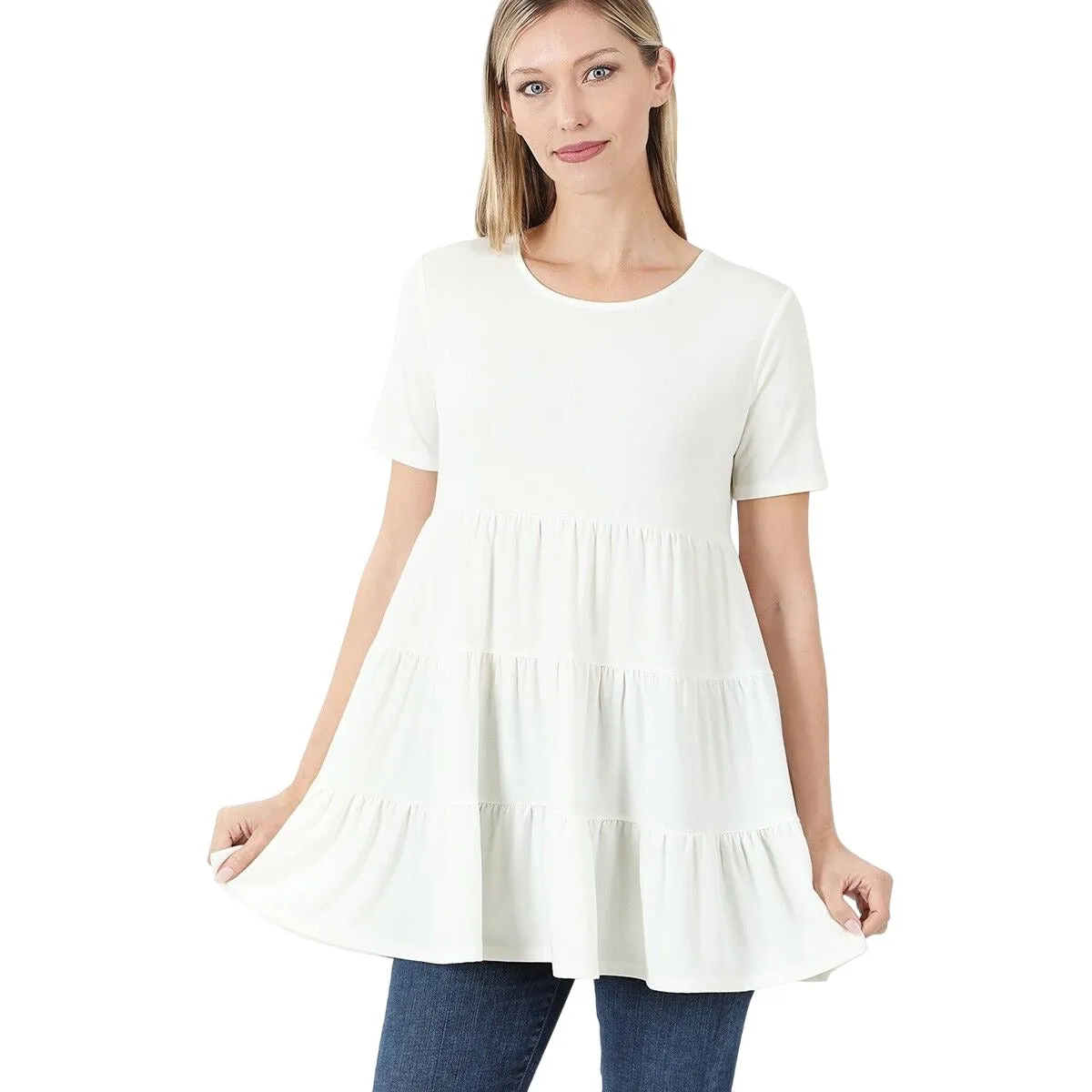 Zenana Black Short Sleeve Tiered Ruffle Tunic RT3136