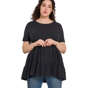 Zenana Black Short Sleeve Tiered Ruffle Tunic RT3136