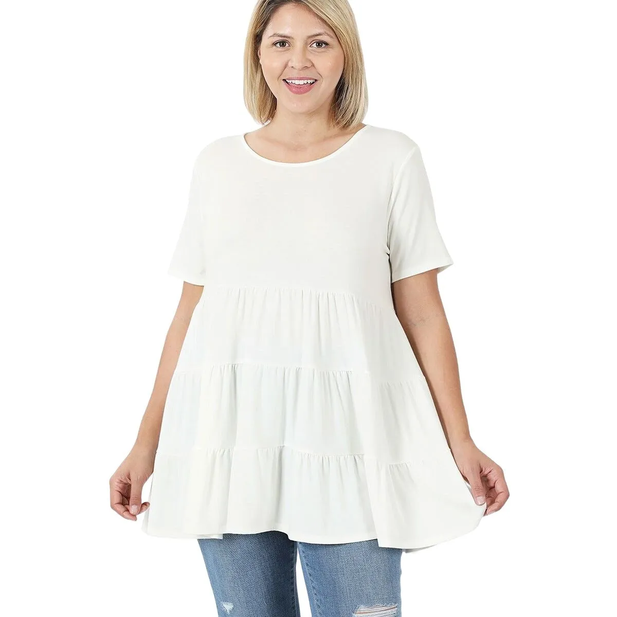 Zenana Black Short Sleeve Tiered Ruffle Tunic RT3136