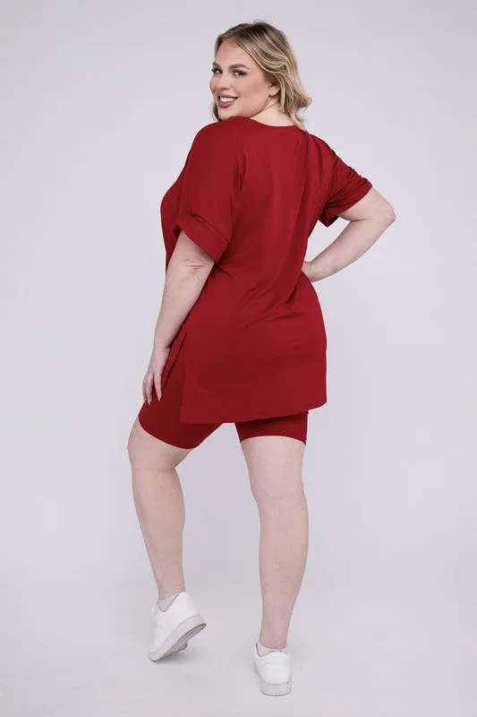 ZENANA Plus Brushed DTY Microfiber V-Neck Top & Biker
